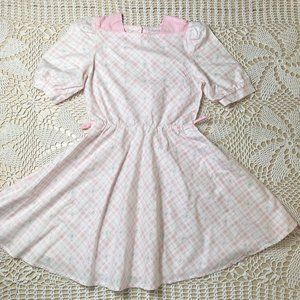 Vintage 1980s Amy Too Pink Floral Check Blouson Modest Dress Girls 7-8 Years